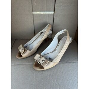 Coach Miranda nude leather peep toe sling back buckle heels shoes wmns sz 8.5